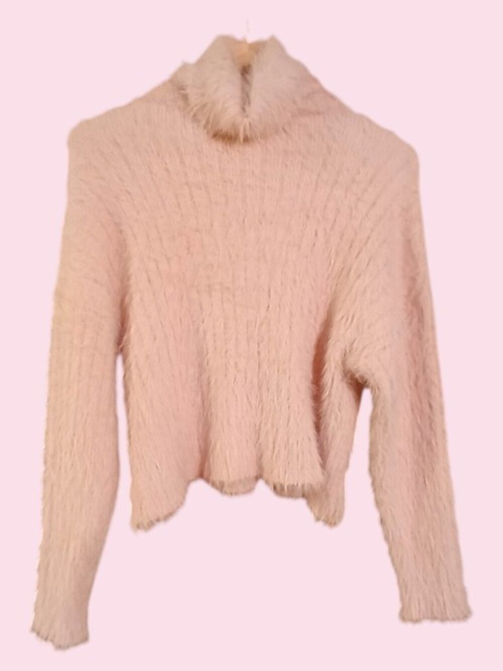 AMERICAN EAGLE Pink Fur/Teddy Crop Turtleneck Sweater